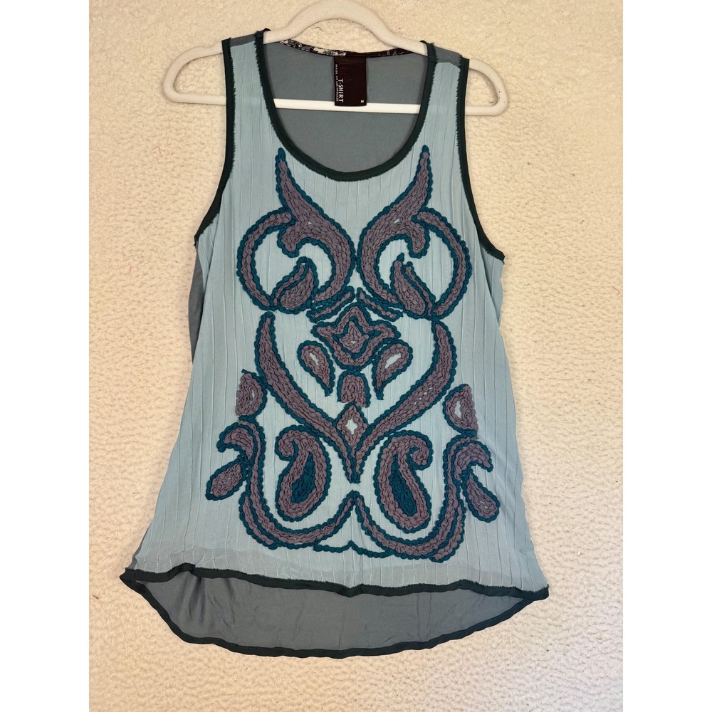 Dothan Los Angeles Tank Top Womens M Blue Embroidered Paisley Boho Festival